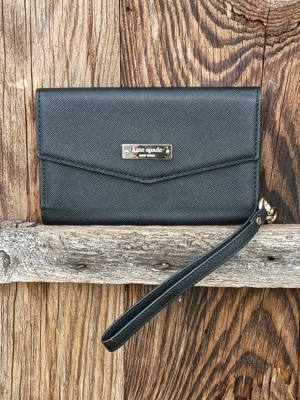 Kate Spade Black Saffiano Leather Phone Case Wristlet Wallet
